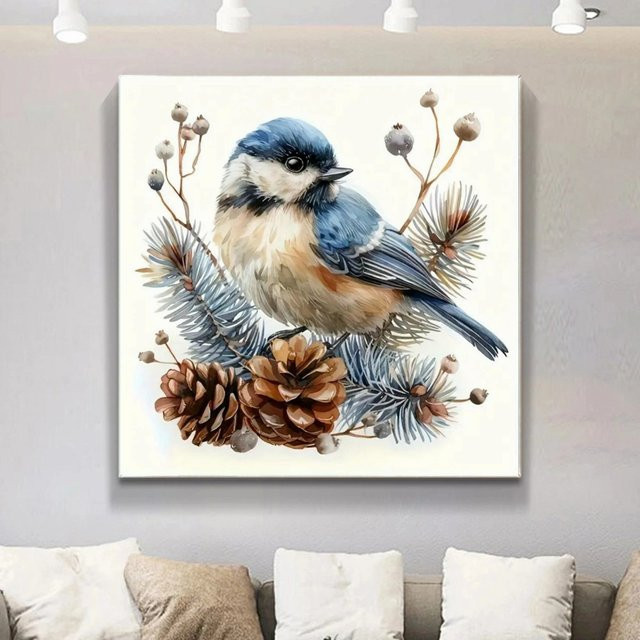 Potdemiel 5D Diamant-Malerei Set mit niedlichem Vogel in Landschaft, DIY Stickerei Kunstbild in Multicolour, Breite: 20 cm, Höhe: 20 cm - Bild 1