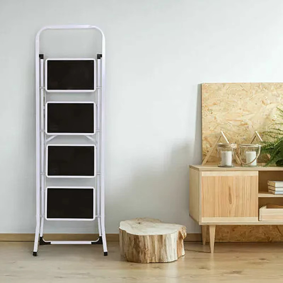 DayPlus 4-stufige Klappleiter aus Stahl in Weiß, tragbare Trittleiter für Zuhause und Garage, B/T/H: 86,0 x 44,5 x 124,5 cm - Bild 3