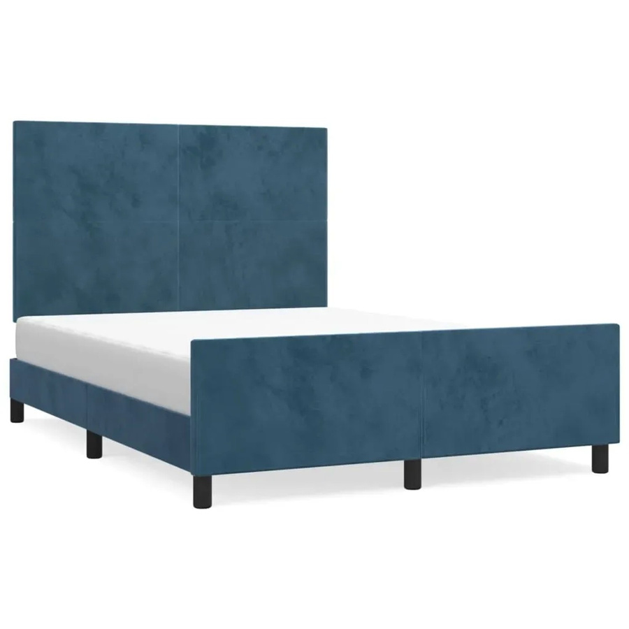 vidaXL Bettgestell mit Kopfteil aus Samt in Dunkelblau, B/T/H: 140 x 200 x 128 cm - Bild 2