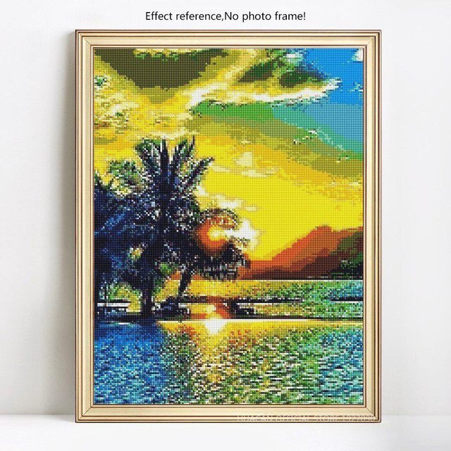FIYO 5D-Diamantgemälde zum Selbermachen mit Sonnenuntergang am Meer, rundes Strassbild in Gelb und Multicolour, 20 x 30 cm - Bild 1