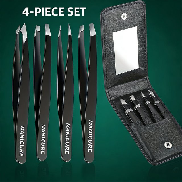 Ouriner Augenbrauenpinzetten-Set, 4-teilig, Edelstahl, Unisex - Bild 1