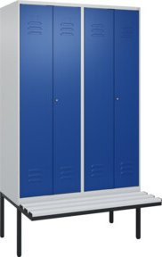 C+P PSA Doppel-Spind Classic PLUS Sitzbank mit 4 Abteilen, Kunststoff-Sitzfläche, B/T/H: 212 x 120 x 81,5 cm, grau/blau - Bild 1
