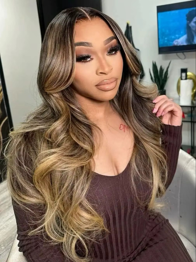 WOWANGEL Perücke, Honigblonde Balayage, gewelltes brasilianisches Echthaar, 5x5 HD-Spitze - Bild 6