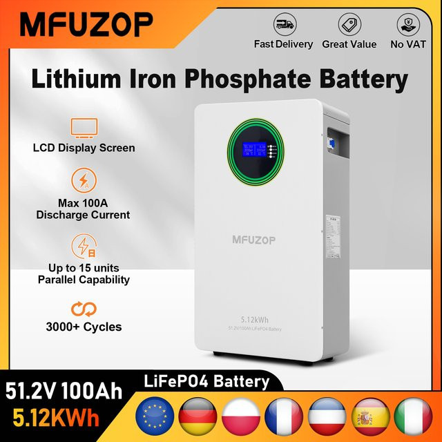 MFUZOP LiFePO4 All-in-One-Batterie 48V 100Ah, 51,2V 5,12kWh, Farbe: Weiß, mit RS485/CAN-Unterstützung, Klasse A - Bild 1