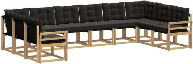 vidaXL Outdoor-Sofagarnitur in U-Form aus Akazienholz mit Textilene und Kissen, Weiß-Schwarz - Bild 1