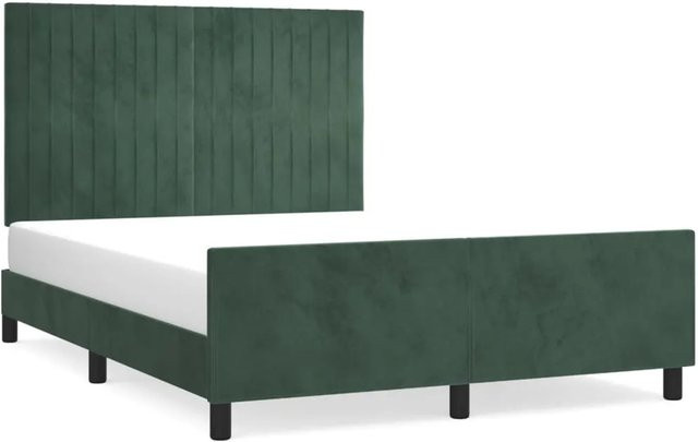 vidaXL Bettgestell mit Kopfteil aus Samt in Dunkelgrün, B/T/H: 140 x 200 x 146 cm - Bild 1