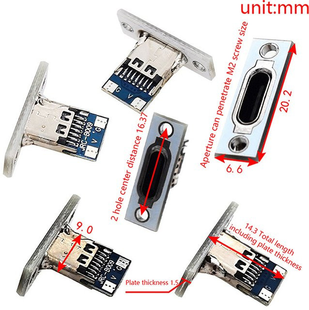 JINHF 10er Set USB 3.1 Typ-C Buchsen mit Befestigungsplatte in Silber - Bild 1
