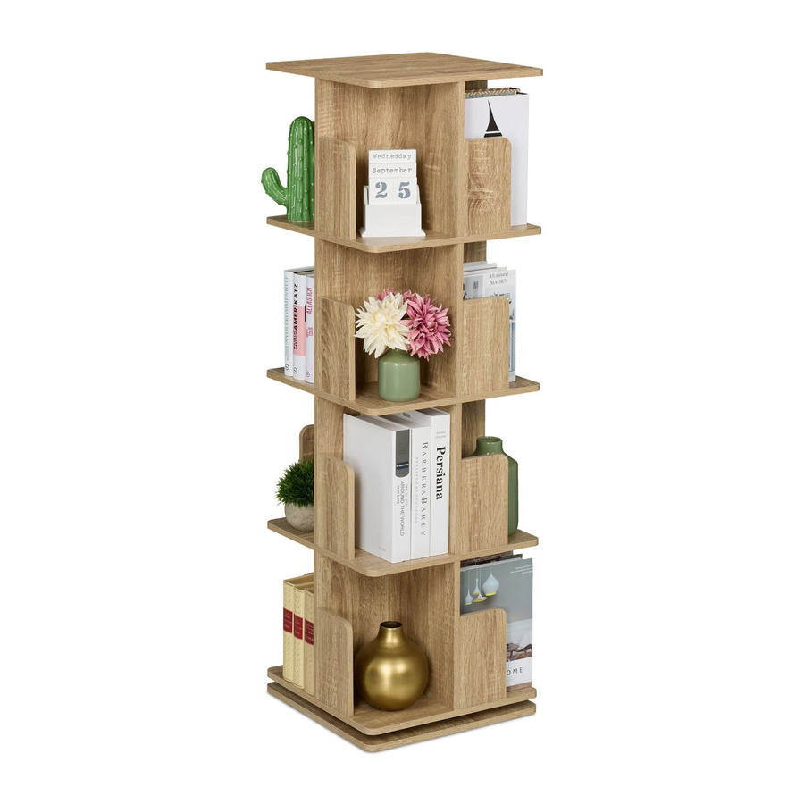 Relaxdays Drehbarer Bücherregal in Holzoptik und Stahl, 360 Grad drehbar, Braun/Beige, H: 125,5 cm, B: 39 cm, T: 39 cm - Bild 2