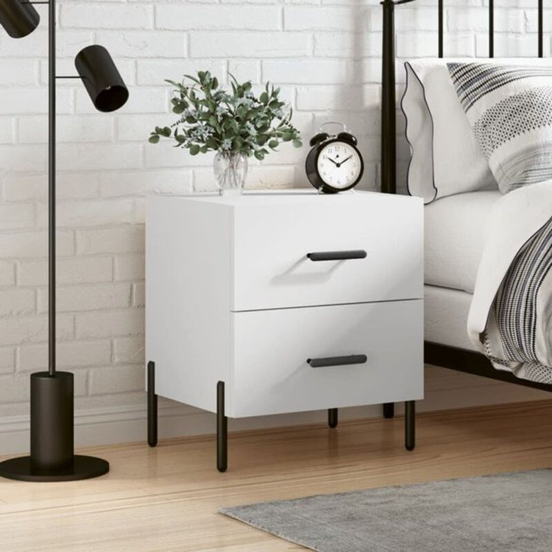 Moderner Nachttisch Vidaxl in Weiß aus Holzwerkstoff und Metall, B/T/H: 40 x 35 x 47,5 cm - Bild 1
