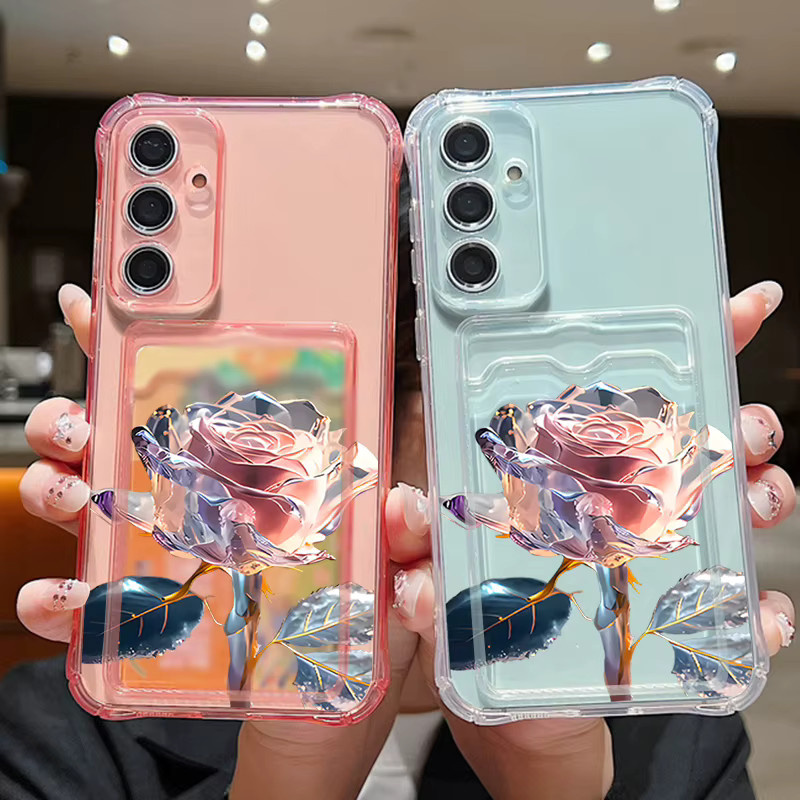 Samsung Handyhülle mit Rosen-Design als Kartentasche und Soft Cover in Transparent für Galaxy S25 Edge S24 FE S23 S22 Ultra A56 A55 A54 A36 A35 A17 A16 A15 5G - Bild 2