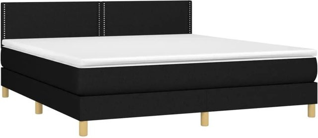 vidaXL Boxspringbett mit Matratze in Schwarz, Hybridbett mit LED-Unterbettbeleuchtung und USB-Ladeanschluss, Stoff, B/T/H: 160 x 200 x 78 cm - Bild 1