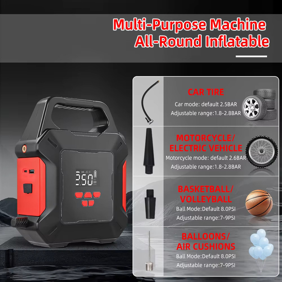 Podofo J28 Auto-Starthilfe mit 16000mAh und integriertem Luftkompressor, Tragbarer Fahrzeugbatterie-Booster in Schwarz - Bild 5