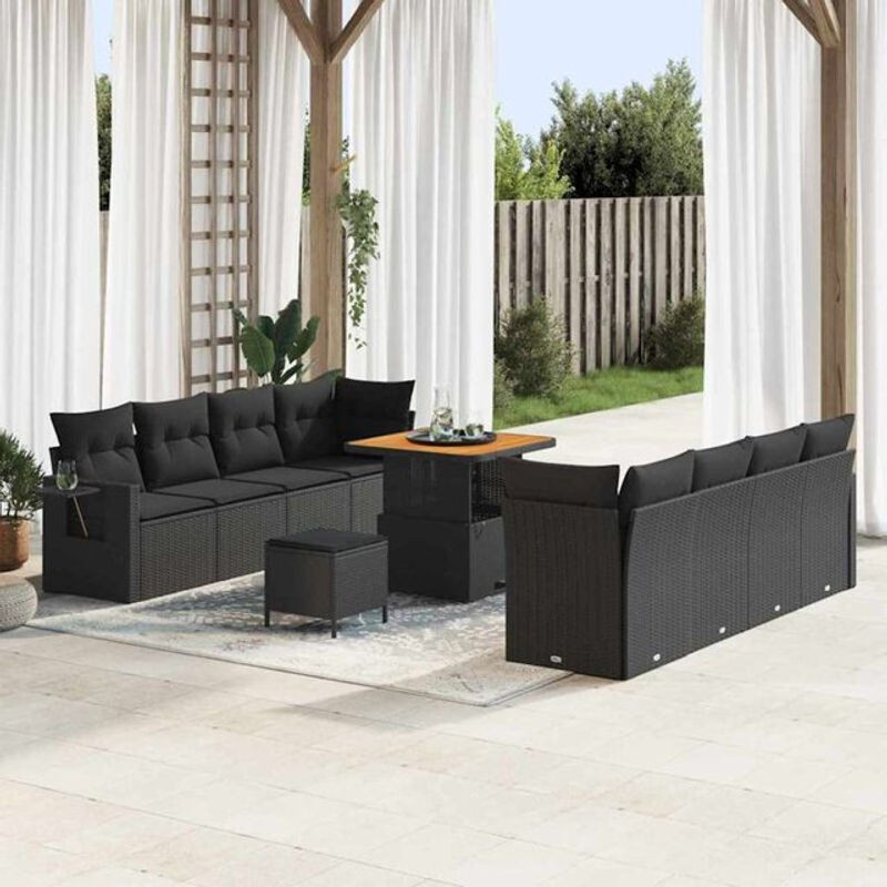 vidaxl Garten-Sofa-Set aus Poly-Rattan mit Speicherfunktion in Schwarz, 11-teiliges modernes Lounge-Set - Bild 1