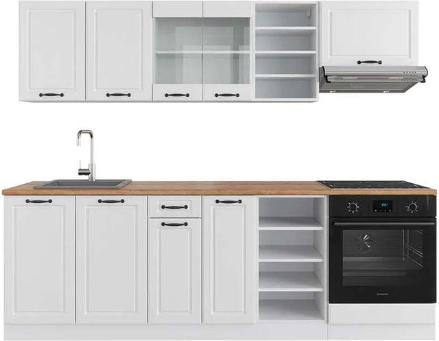Vicco R-Line Küchenzeile Landhausstil in Weiß und Eiche, Breite: 240 cm - Bild 1