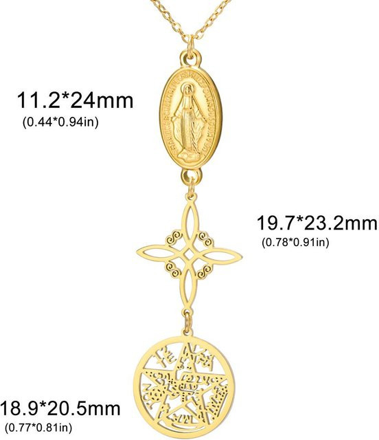 Rui Di Halskette Edelstahl, Jungfrau Maria, Hexenknoten, Pentagramm, Tetragrammaton, 45cm, Unisex - Bild 1