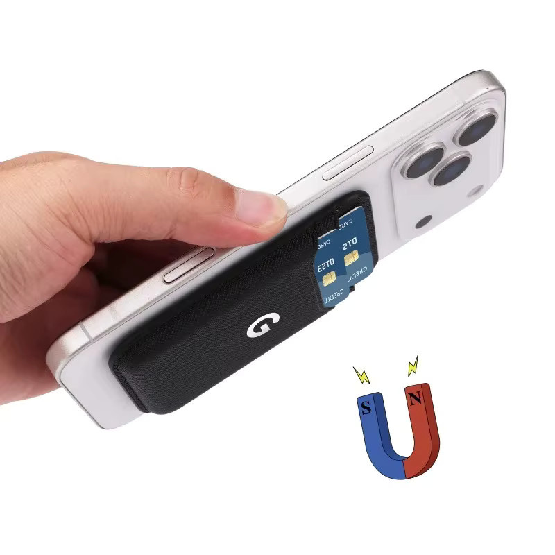 MagSafe Magnetische Kartenhalter Brieftasche aus Carbon Faser und Saffiano Leder mit Dual Slots für Google Pixel 10 und iPhone 17, Schwarz - Bild 3