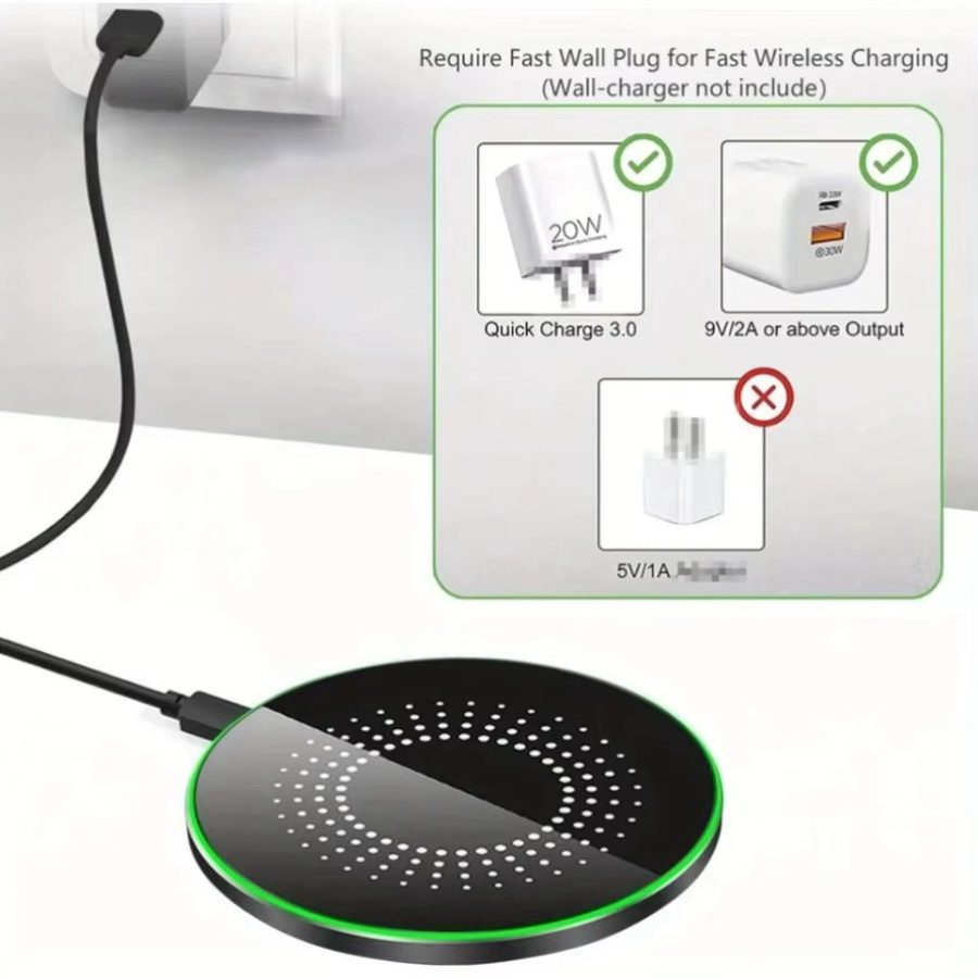 VIKEFON Kabelloses Desktop-Ladegerät mit LED-Lichtpad in Schwarz für iPhone, AirPods Pro, Samsung und Xiaomi als Schnelle Ladestation - Bild 2