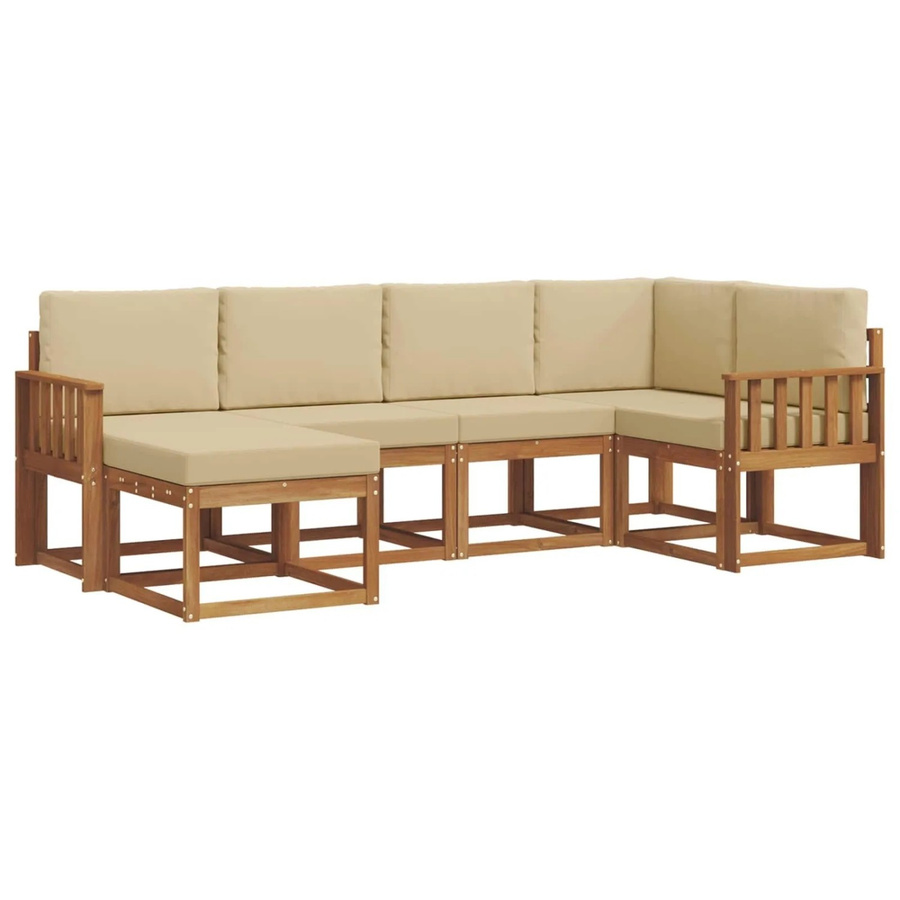 vidaXL Outdoor-Sofagarnitur L-Form aus Akazienholz mit 6 Kissen in Natur und Beige - Bild 2