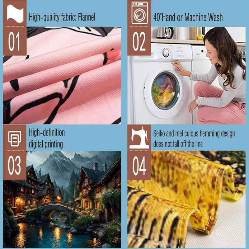 VIKAMA Wandteppich mit Fluss- und Cottage-Illustrationen in Mehrfarben als künstlerische Wanddekoration für dein Wohnzimmer oder Schlafzimmer - Bild 3