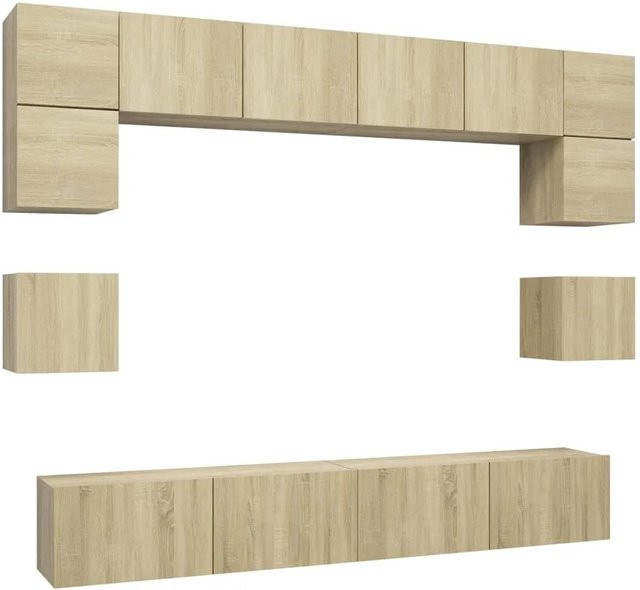vidaXL 8-tlg. TV-Schrank-Set Sonoma-Eiche beige aus Holzwerkstoff für dein Wohnzimmer, B/T/H: 100 x 30 x 30 cm, 80 x 30 x 30 cm, 60 x 30 x 30 cm und 30,5 x 30 x 30 cm - Bild 1