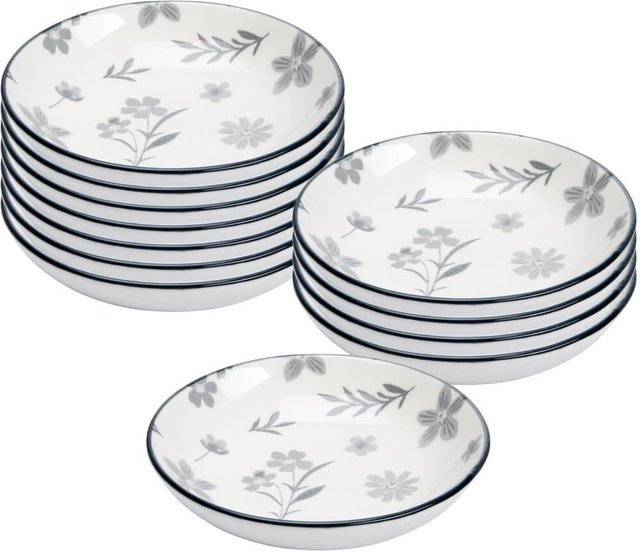 Ritzenhoff & Breker Dipschalen Sendai Blume aus Porzellan, 12er Set, Grau-Weiß, Durchmesser: 10,3 cm - Bild 1