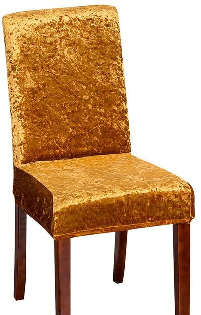 Dehnbare Stuhlbezüge aus glänzendem Samtstoff für Esszimmerstühle in Gold - Bild 1