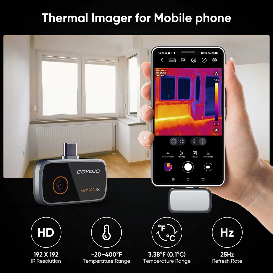GOYOJO GW192A Wärmebildkamera für iPhone und Android, Infrarot-Wärmebildgerät für Inspektion und Reparatur, Schwarz - Bild 5