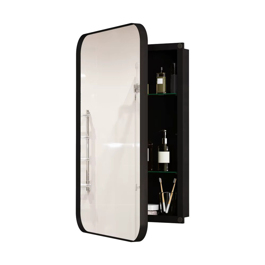BOMP Spiegelschrank in Schwarz, moderner rechteckiger Wandschrank mit Metallrahmen, Glastüren und verstellbaren Regalen - Bild 2