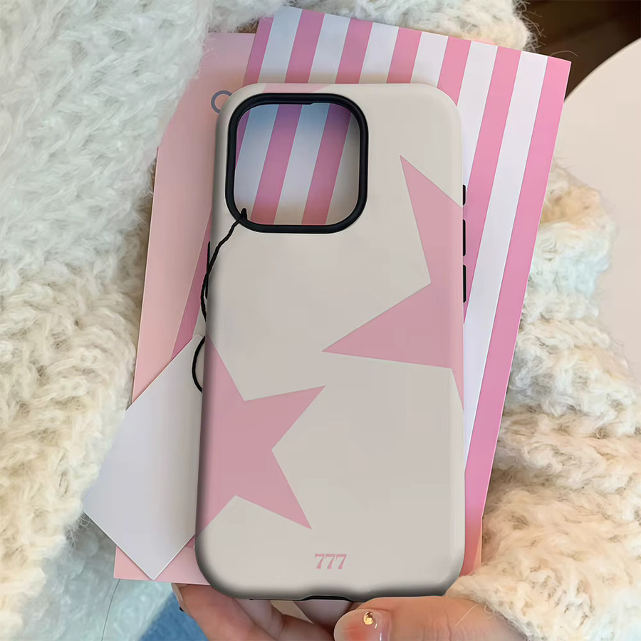 Potdemiel Handyhülle mit Pastellrosa Sternen und 777 Design für iPhone 17 16 15 14 13 12 Pro Max Plus mit doppelschichtiger Rückseite in Pink - Bild 3