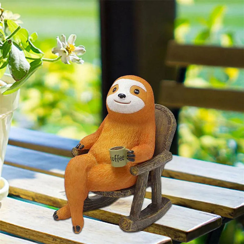 CosyHome Deko-Figur Faultier auf Schaukelstuhl aus Kunstharz in Orange, Höhe: 7,5 cm - Bild 4