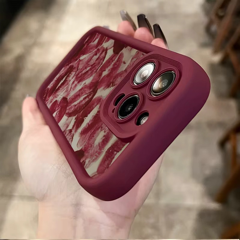 Wolkerfly Handyhülle mit Lippen-Druck in Weinrot für iPhone 16 16E 15 Pro Max 14 13 12 11 XS XR X 7 8 Plus - Bild 4
