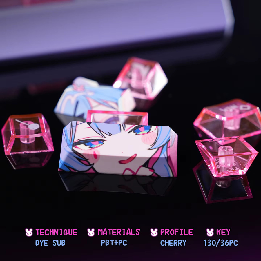 PBT Kaninchenloch-Tastenkappen mit Kirsch-Design und seitlicher Gravur, durchscheinend, Schwarz und Rosa, für Alice Iso-Layout, 2,25/2,75 HE - Bild 4