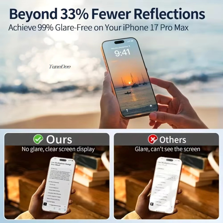 TUNEDEE Matte Displayschutzfolie aus gehärtetem Glas für iPhone 18 17 16 15 14 13 12 11 Pro Max Air Plus XR XS Max SE 9H Härtegrad - Bild 3