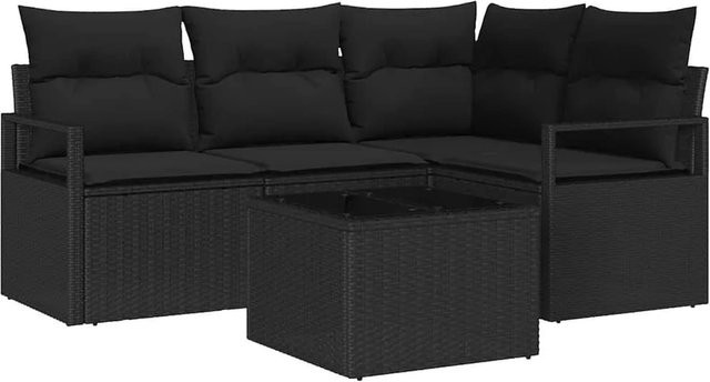 vidaXL Gartenmöbel Set aus Poly-Rattan in Schwarz mit L-Form, 3-Sitzer Sofa, Eckelement, Couchtisch und integriertem Kissen-Stauraum - Bild 1