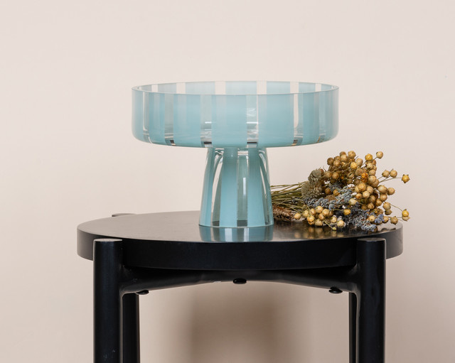 BLUME2000 Servierschale aus Glas mit Streifenmuster in Mint und Transparent, Durchmesser: 19,0 cm - Bild 1