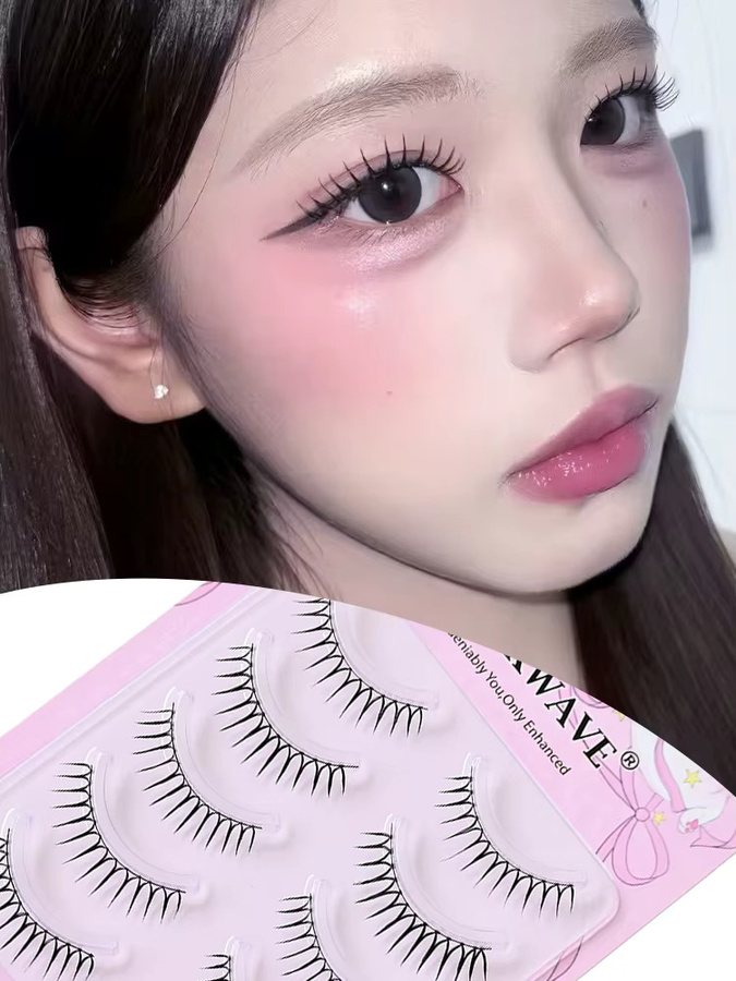 BLINKWAVE Wimpern, 5 Paar, Manga-Look, natürlich, schwarz/transparentes Band - Bild 4