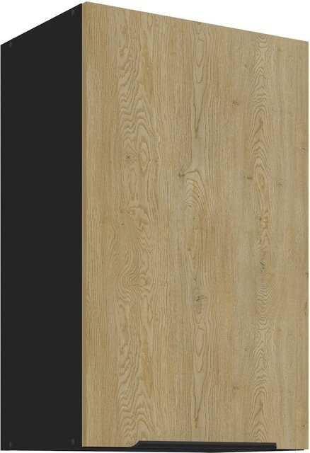 Küchen Hängeschrank CREMONA in Eiche hell und Schwarz mit Einlegböden, Breite: 45 cm - Bild 1