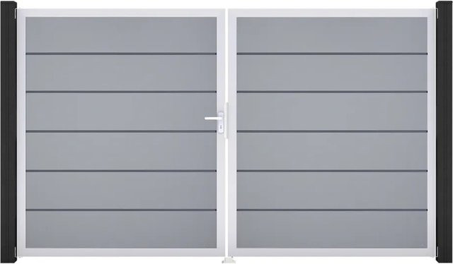 GroJa Tor Basicline Premium 2-flügelig Silbergrau EV1 B: 306 cm, H: 180 cm, DIN Links - Bild 1