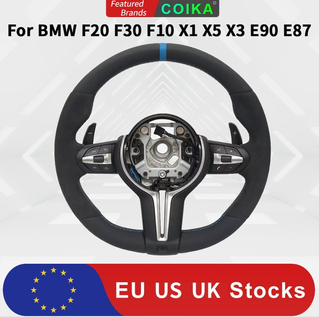 COIKA M Sport Lenkrad-Upgrade aus Vollleder mit Schaltwippen für BMW F20 F10 F30 F36 F25 F01 F48 E90 E87 E70 in Schwarz - Bild 1