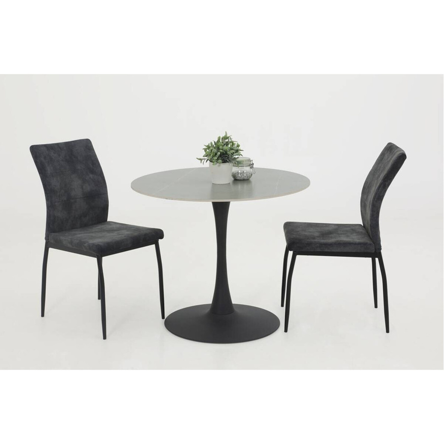 Esstisch Hela rund in Marmoroptik Grau Anthrazit aus Sintered Stone mit zentraler Säule, Durchmesser: 90 cm, Höhe: 75 cm - Bild 2