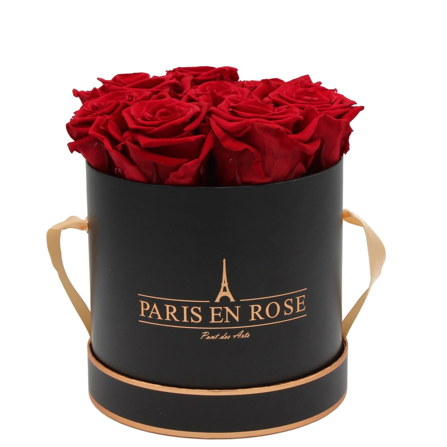 PARIS EN ROSE Rosenbox Schwarz-Roségold mit 9 Bordeaux Rosen, Durchmesser: 14,5 cm - Bild 2