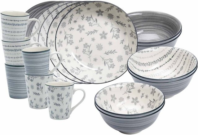 Ritzenhoff & Breker Frühstücks-Set Sendai Mix aus Keramik, 18er Set, Multicolour/Grau mit floralem Design - Bild 1