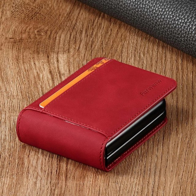 Magnetische Leder-Telefonhülle mit Kartenhalter für Samsung Galaxy Z Flip 6 5 4 3 in Rot - Bild 1