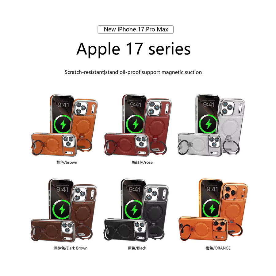SZMUGUA PU-Leder Handyhülle mit MagSafe Magnetring-Halterung für iPhone 17 Pro Max, 16, 15, 14, 13, 12, 11 Plus in Grau und Braun - Bild 4