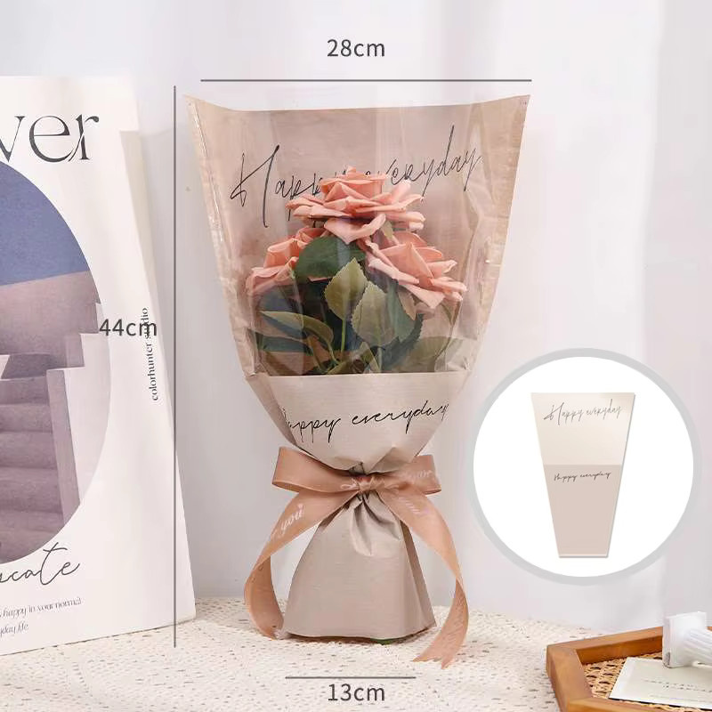 Durchsichtige Blumenverpackungsbeutel aus Kunststoff mit einzelnen Rosenärmeln in Pink für deinen Blumenstrauß zum Valentinstag - Bild 4
