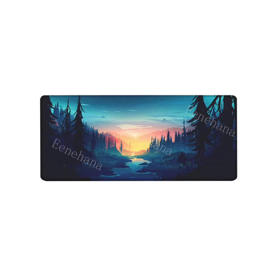 Riccu Gamer Mousepad mit Grüner Wald Landschaft Motiv, Anti-Rutsch Schreibtischunterlage aus Gummi für PC und Tastatur, Mehrfarbig - Bild 5