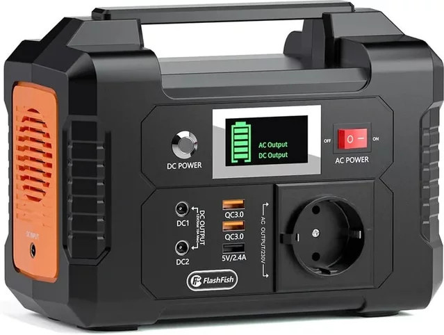 Flashfish E200 Tragbare Powerstation 200W Solargenerator 151Wh 40800mAh Schwarz mit 220V AC-Anschluss und 2 DC-Ports für Camping und Wohnmobil - Bild 1