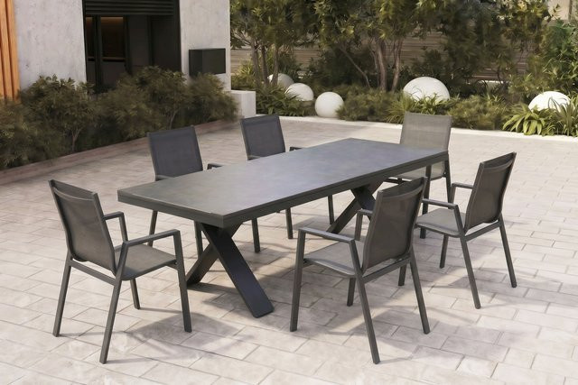 Hartman Garten-Essgruppe Xanadu / Aruba aus Aluminium und Glaskeramik in Xerix/Anthrazit mit 6 Stapelsesseln, Tisch erweiterbar, B/T: 220 x 100 cm bis 280 x 100 cm - Bild 1
