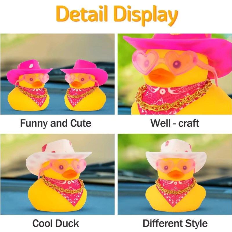 XMSJ Cowboy-Gummi-Ente als gelbe Auto-Dekoration mit Cowboyhut und Sonnenbrille für das Armaturenbrett - Bild 3
