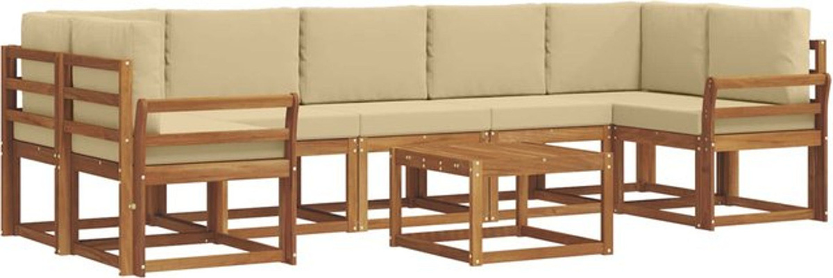 vidaXL Outdoor-Sofagarnitur aus Akazie mit 8-teiligem Set und Kissen in Natur und Beige - Bild 1